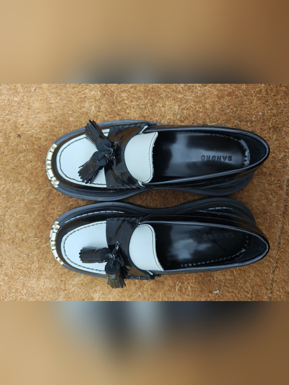 Sandro Two-Tone Black & White Tassel Loafers